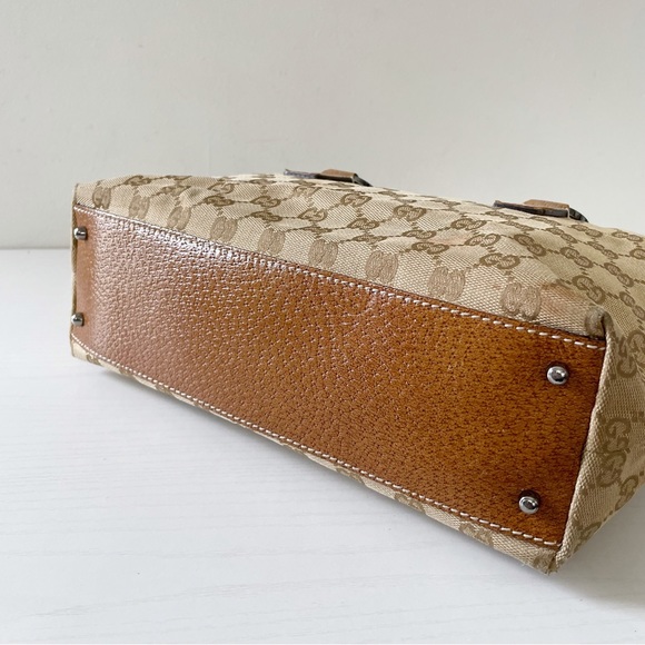 ❤️SOLD❤️Gucci beige monogram canvas orange leather trim satchel bag - Picture 3 of 12